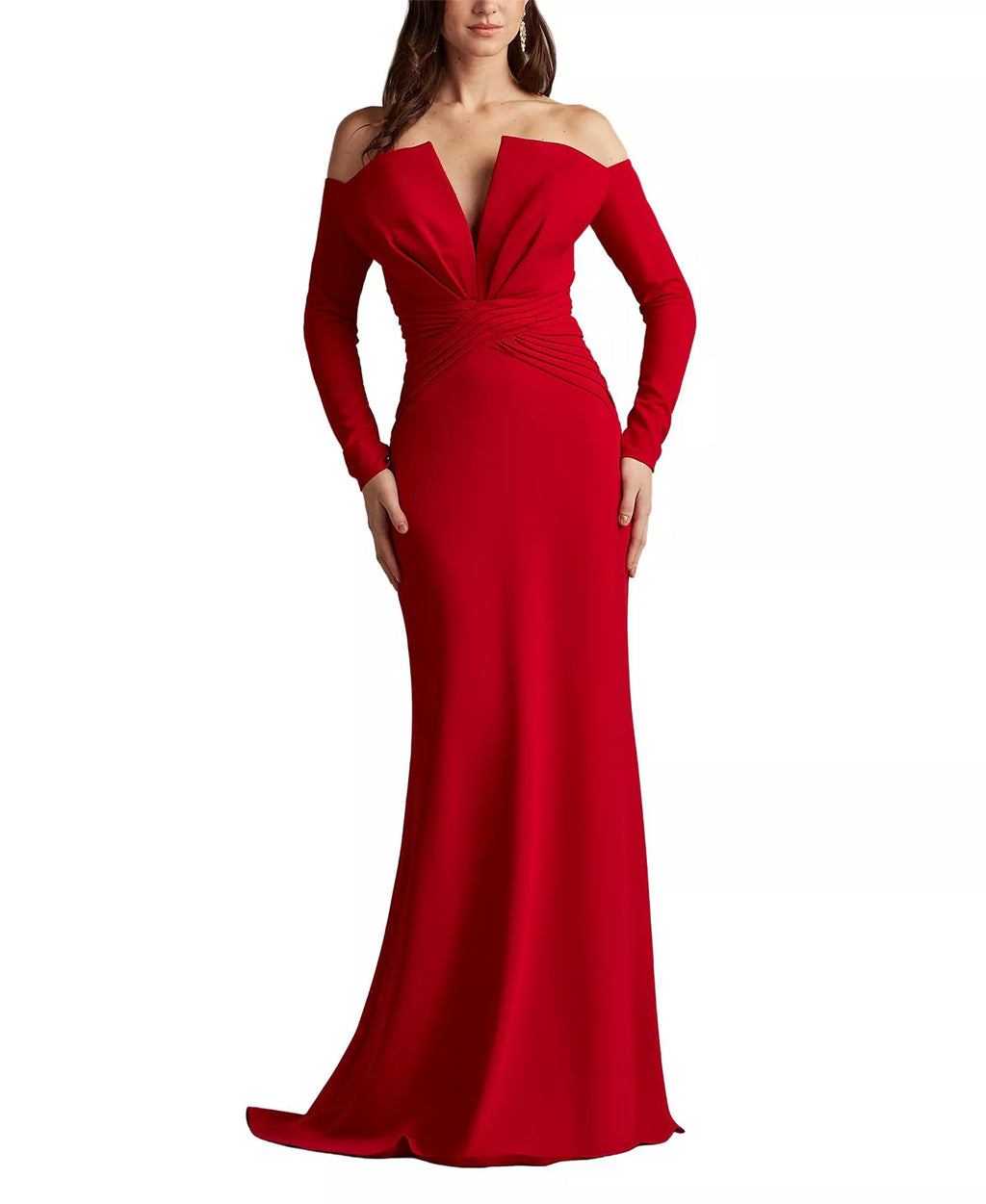 Sleek Mermaid Off the Shoulder Long Sleeve Ruched Back Train Length For Sale Prom Dress