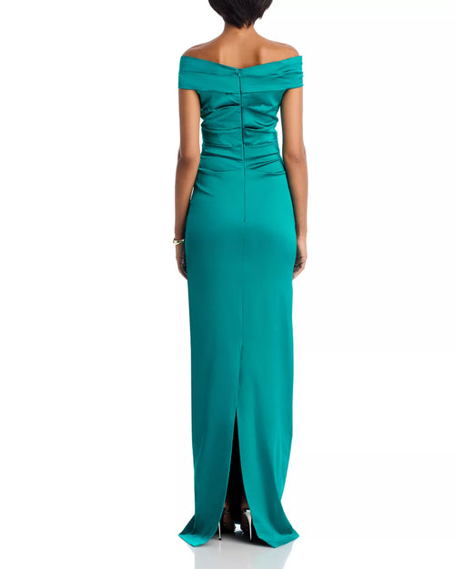 Robe de bal sirène élégante, épaules dénudées, manches courtes, dos froncé, longueur ras du sol pour femme