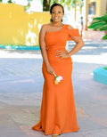 Sleek Mermaid One Shoulder Short Sleeve Maxi Bridesmaid Dress