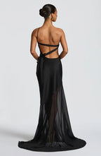 Sleek Mermaid One Shoulder Sleeveless Tie Back Train Floor Length For Ladies Evening Dress