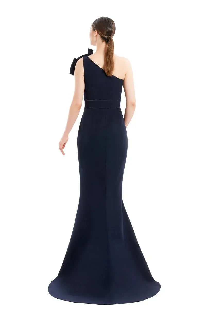 Sleek Mermaid One Shoulder Sleeveless Zipper Back Train Floor Length Prom Dress