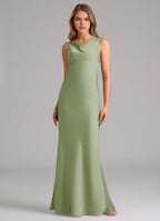 Sleek Mermaid Satin Cowl Neck Sleeveless Open Back Floor Length Bridesmaid Dress