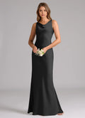 Sleek Mermaid Satin Cowl-Neck Sleeveless Zipper-Back Floor-Length Bridesmaid Dress