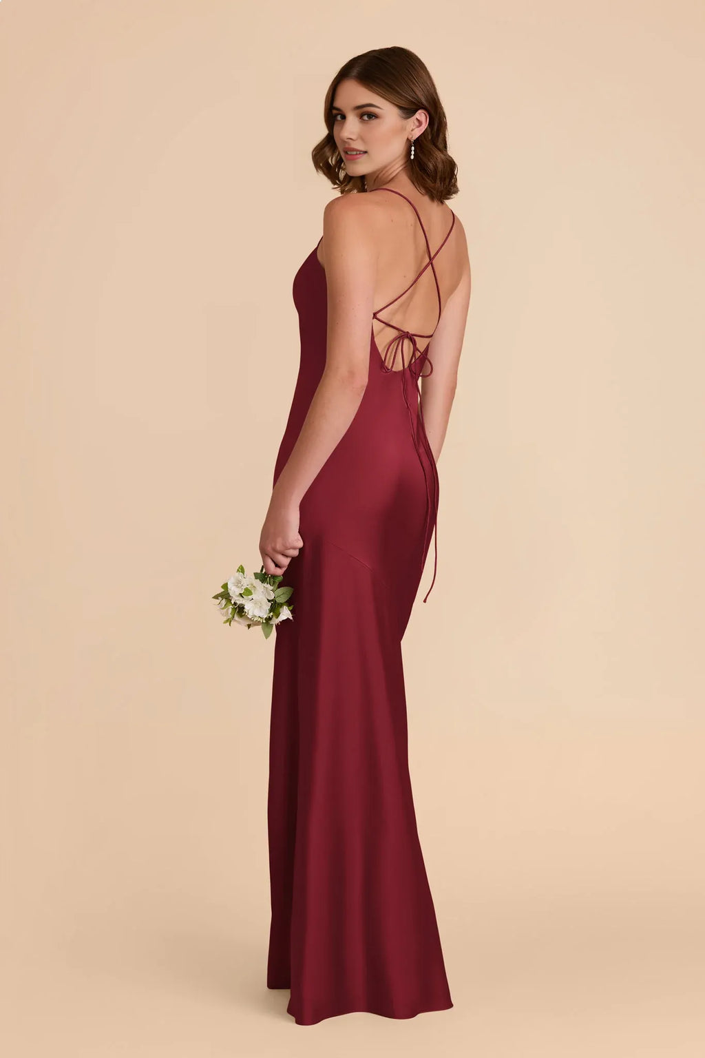 Sleek Mermaid Satin Cowl Neck Spaghetti Strap Crisscross Back Floor Length Bridesmaid Dress