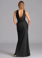 Sleek Mermaid Satin Halter Neck Sleeveless Deep V Back Floor Length Bridesmaid Dress