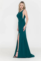 Sleek Mermaid Scoop Neck Sleeveless Deep V Back Floor-Length Prom Dress