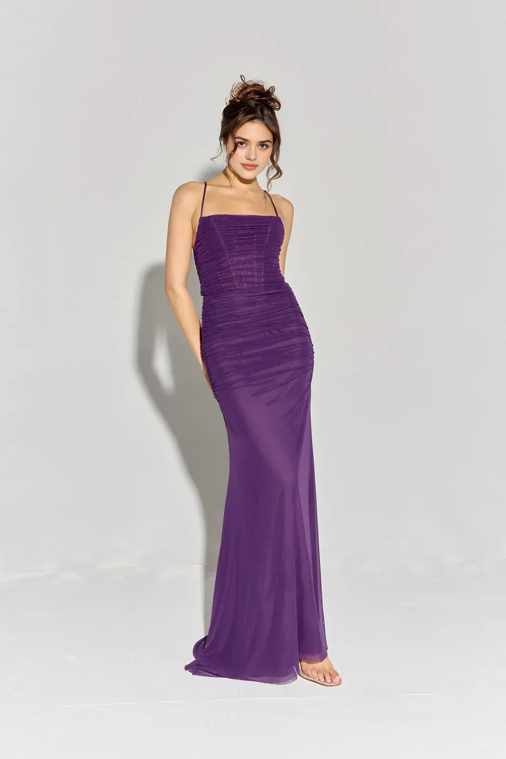 Sleek Mermaid Square Neck Spaghetti Strap Lace Up Back Floor Length Prom Dress