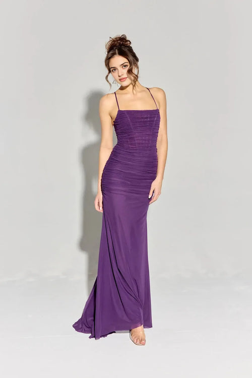 Sleek Mermaid Square Neck Spaghetti Strap Lace Up Back Floor Length Prom Dress