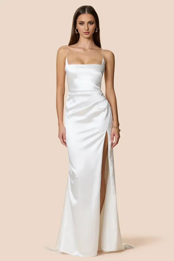 Sleek Mermaid Square Neck Spaghetti Strap Open Back Floor Length Prom Dress