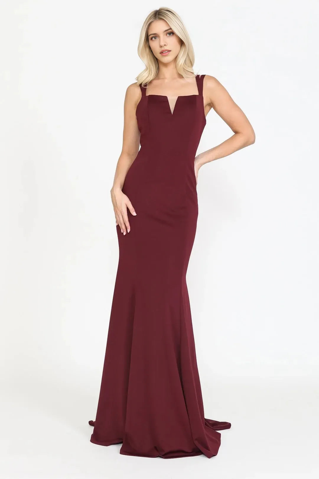 Sleek Mermaid Square V Sleeveless Zipper Back Train Floor Length Prom Dress