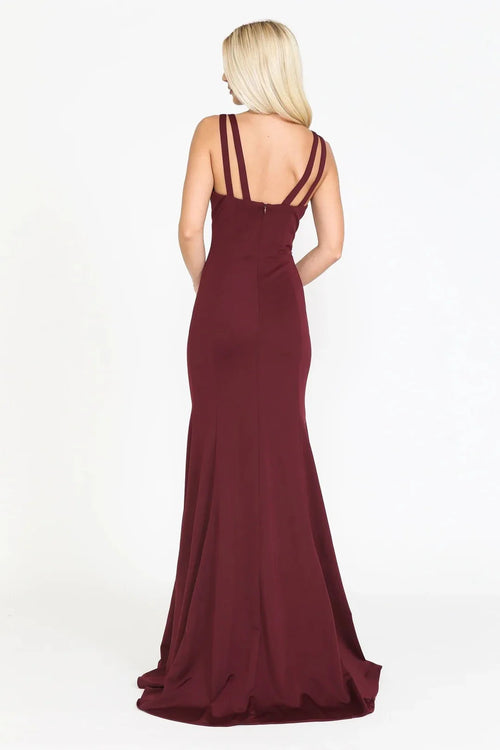 Sleek Mermaid Square V Sleeveless Zipper Back Train Floor Length Prom Dress