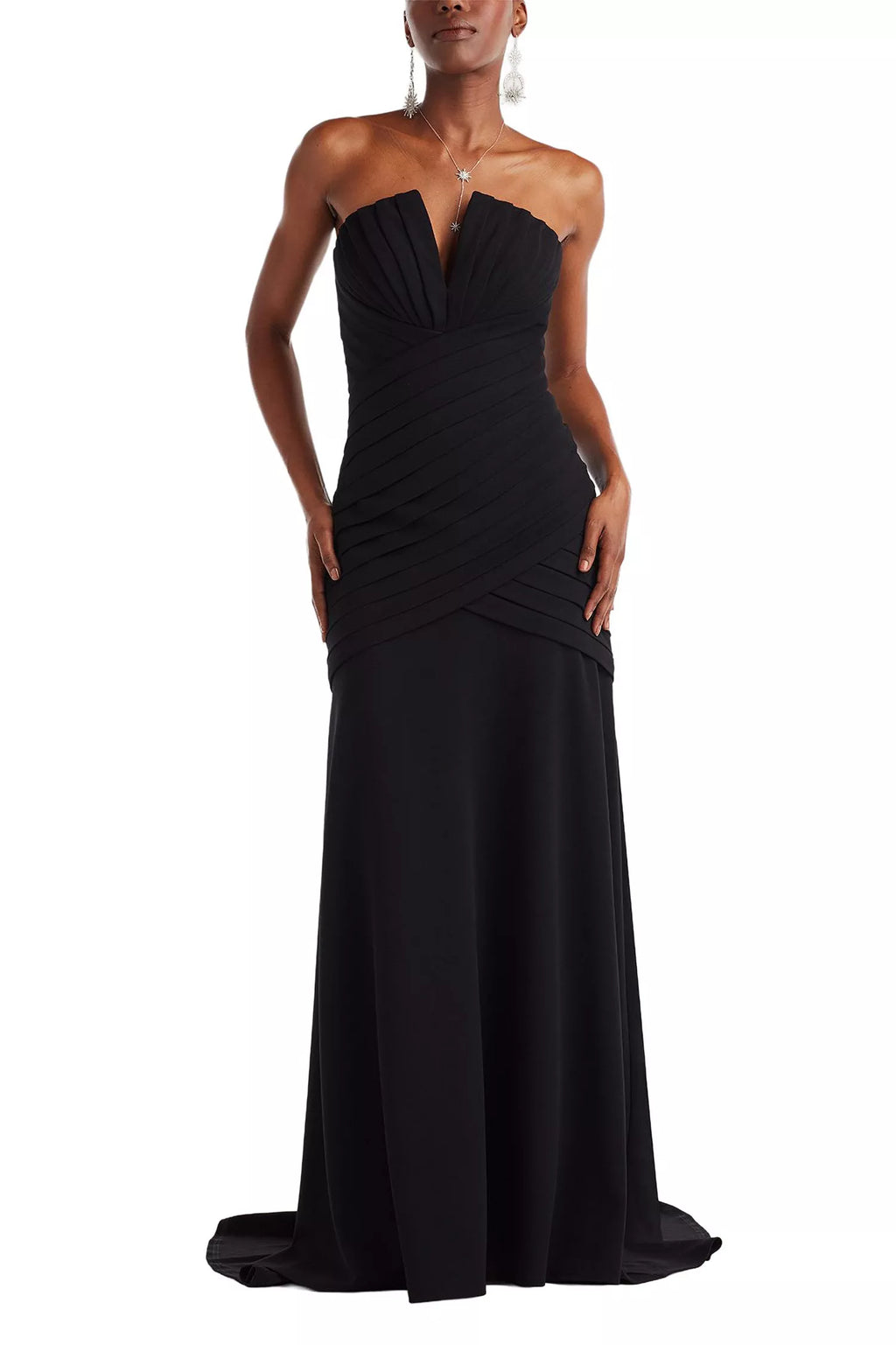 Sleek Mermaid Strapless Sleeveless Chevron Ruched Open Back Train Floor Length For Ladies Prom Dress