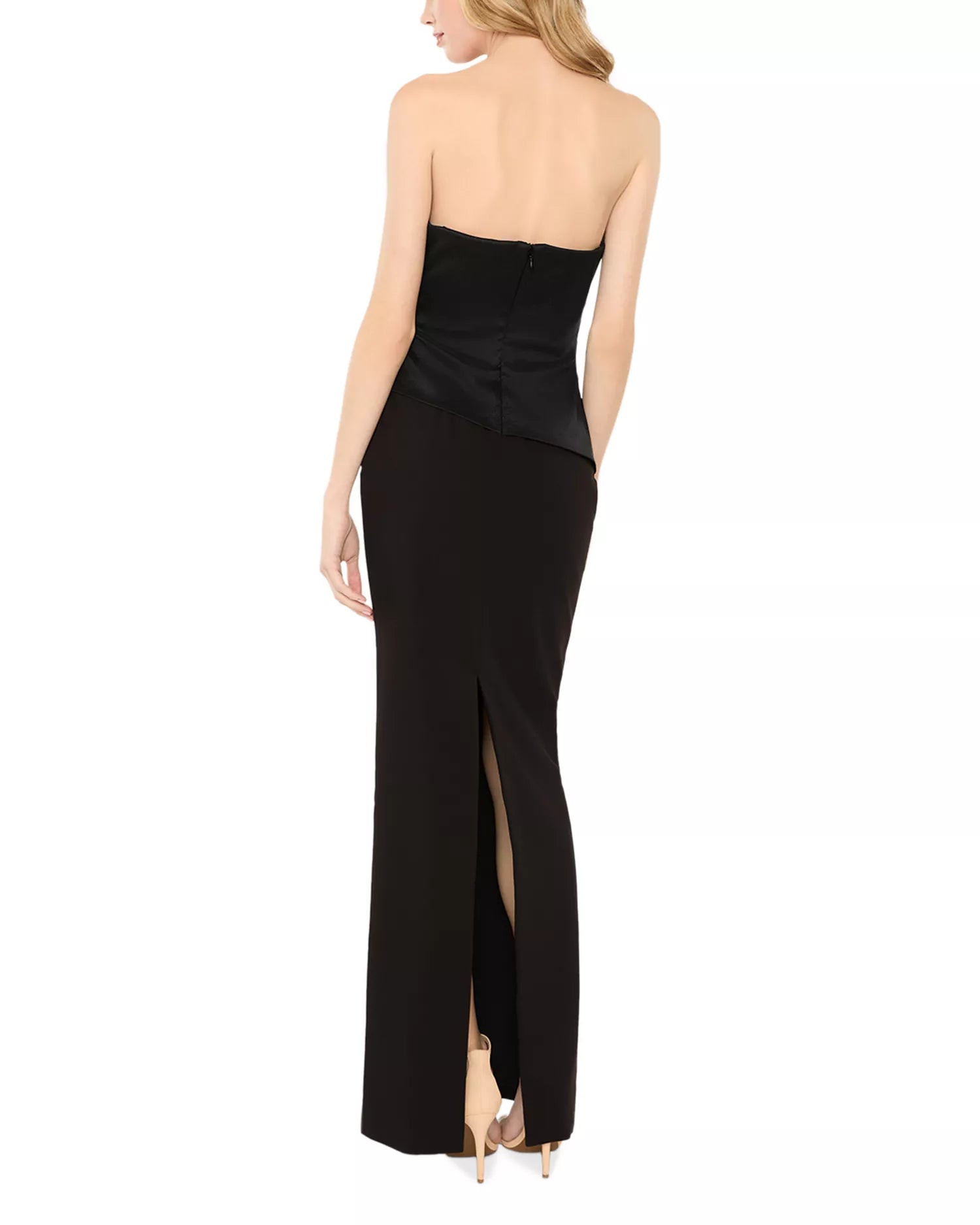 Sleek Mermaid Strapless Sleeveless Open Back High Slit Floor Length For Adults Prom Dress