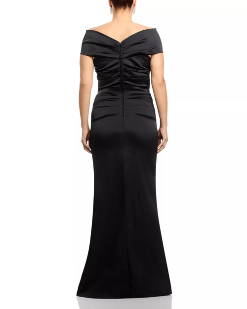 Robe de bal sirène élégante avec bustier en cœur, épaules dénudées, détails froncés, dos nu et longueur ras du sol pour femme