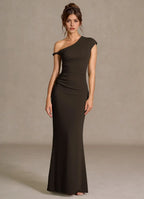 Sleek Mermaid Sweetheart One Shoulder Ruched Accent Open Back Floor Length For Sale Prom Dress