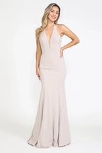 Sleek Mermaid V Neck Halter Open Back Floor Length Prom Dress