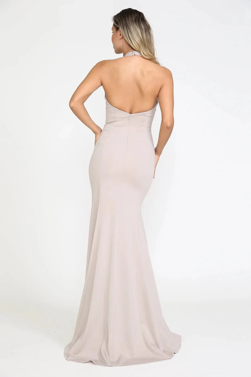 Sleek Mermaid V Neck Halter Open Back Floor Length Prom Dress
