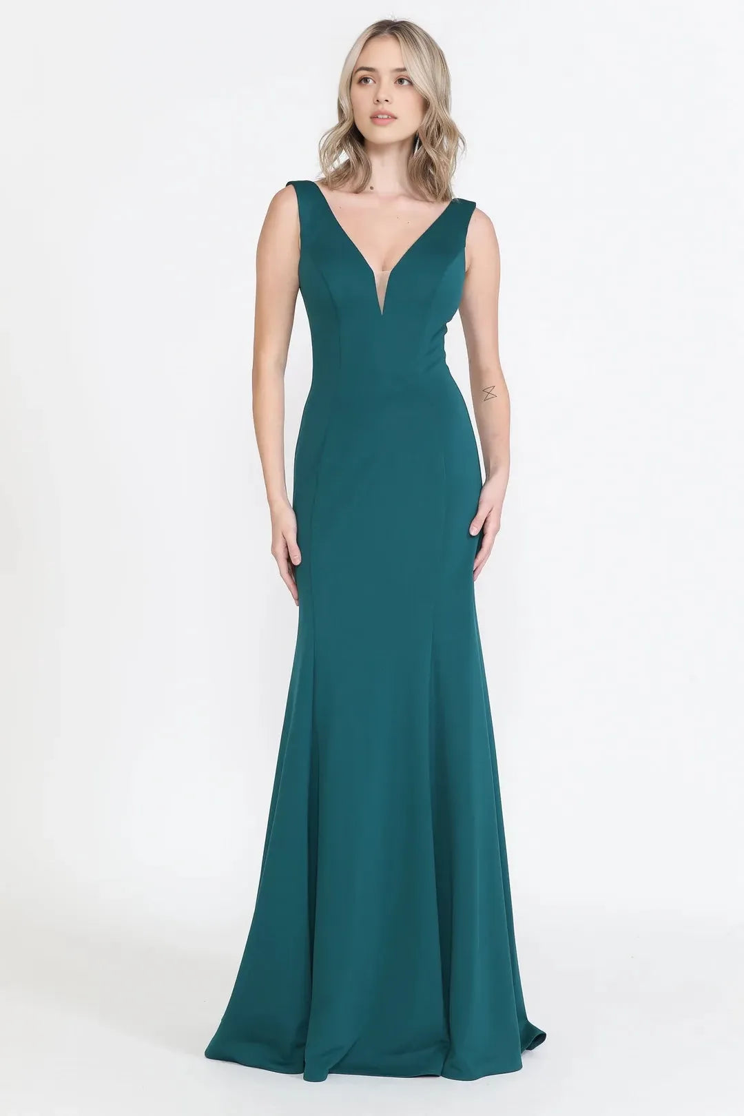 Sleek Mermaid V Neck Sleeveless Open Back Floor Length Prom Dress