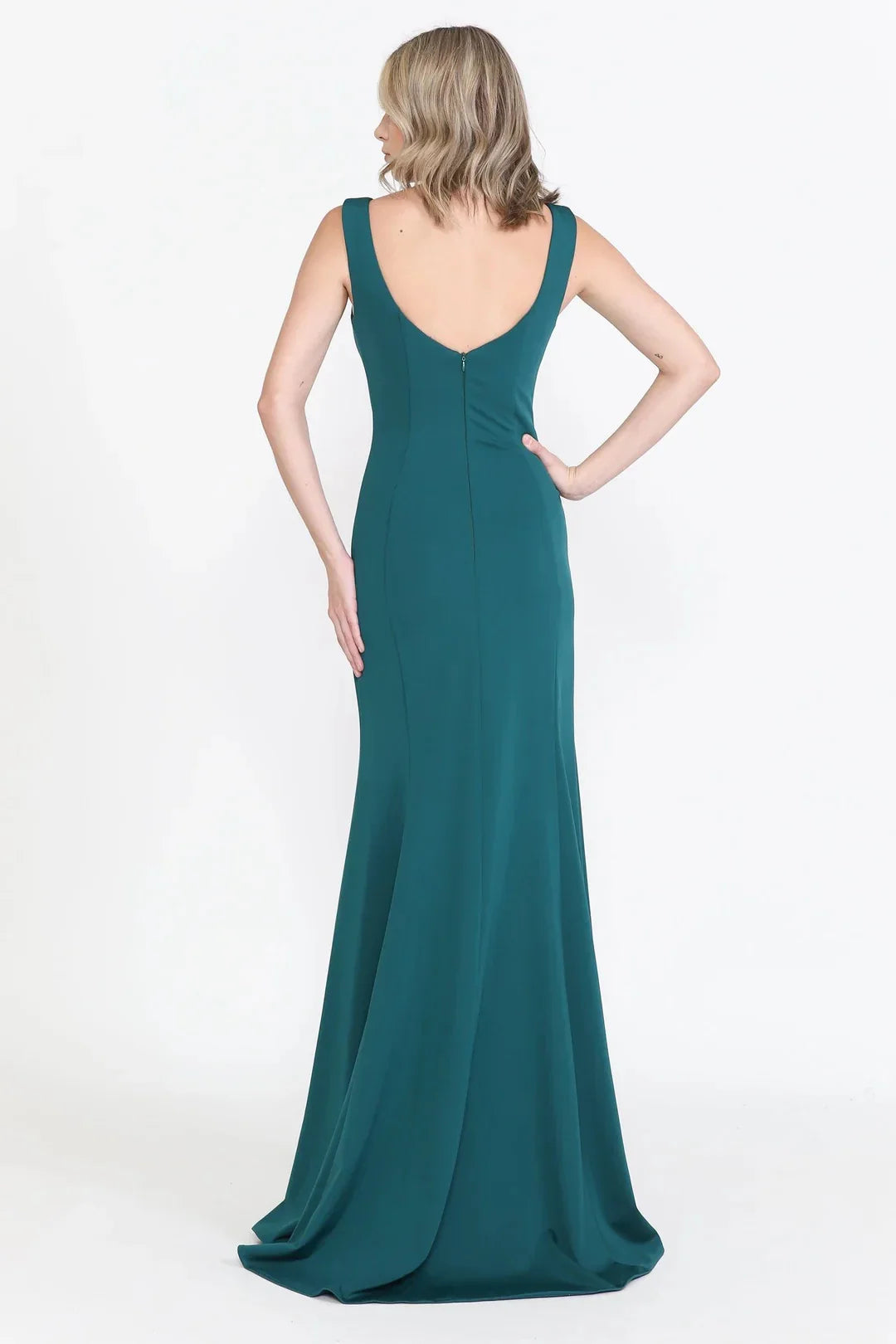 Sleek Mermaid V Neck Sleeveless Open Back Floor Length Prom Dress