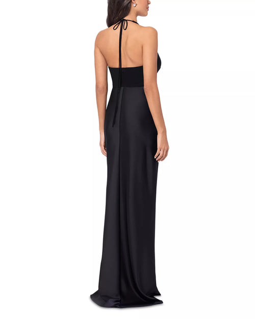 Robe de bal sirène élégante sans manches avec encolure en V et dos noué, longueur ras du sol pour femme