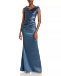 Sleek Mermaid Wrap Neck Short Sleeve V Back Floor Length For Women Prom Dress