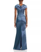 Sleek Mermaid Wrap Neck Short Sleeve V Back Floor Length For Women Prom Dress