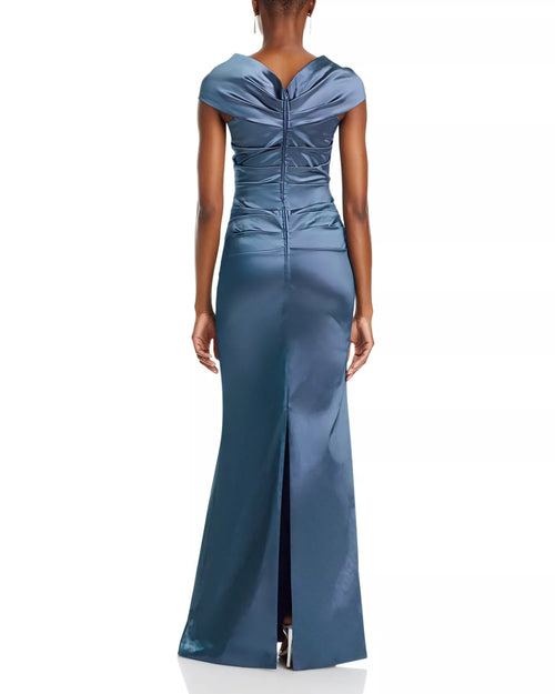 Robe de bal sirène élégante moulante à col cache-cœur, manches courtes, dos en V, longueur ras du sol pour femme