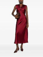 Sleek Midi V-Neck Sleeveless Ruched Back Midi Length Prom Dress