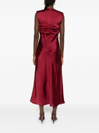 Sleek Midi V-Neck Sleeveless Ruched Back Midi Length Prom Dress