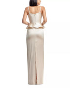 Sleek Peplum V Neck Sleeveless Zipper Back Floor Length Hot Sale Prom Dress