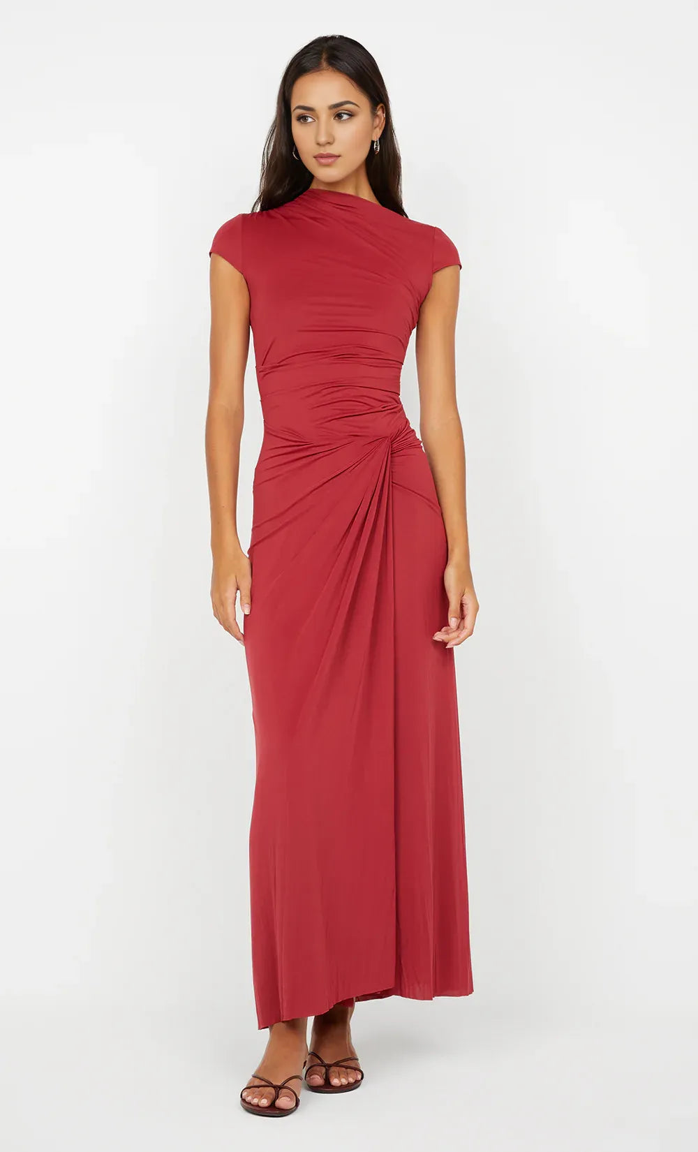 Sleek Sheath Asymmetrical Neck Short Sleeve Cut Out Back Floor Length Hot sale Prom Dress