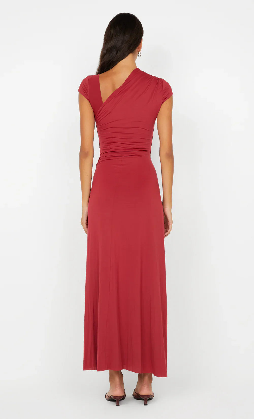 Sleek Sheath Asymmetrical Neck Short Sleeve Cut Out Back Floor Length Hot sale Prom Dress