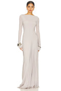 Sleek Sheath Boat Neck Long Sleeve Knot Back Floor Length Evening Dress