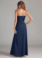 Sleek Sheath Chiffon Strapless Spaghetti Strap Open Back Floor Length Bridesmaid Dress