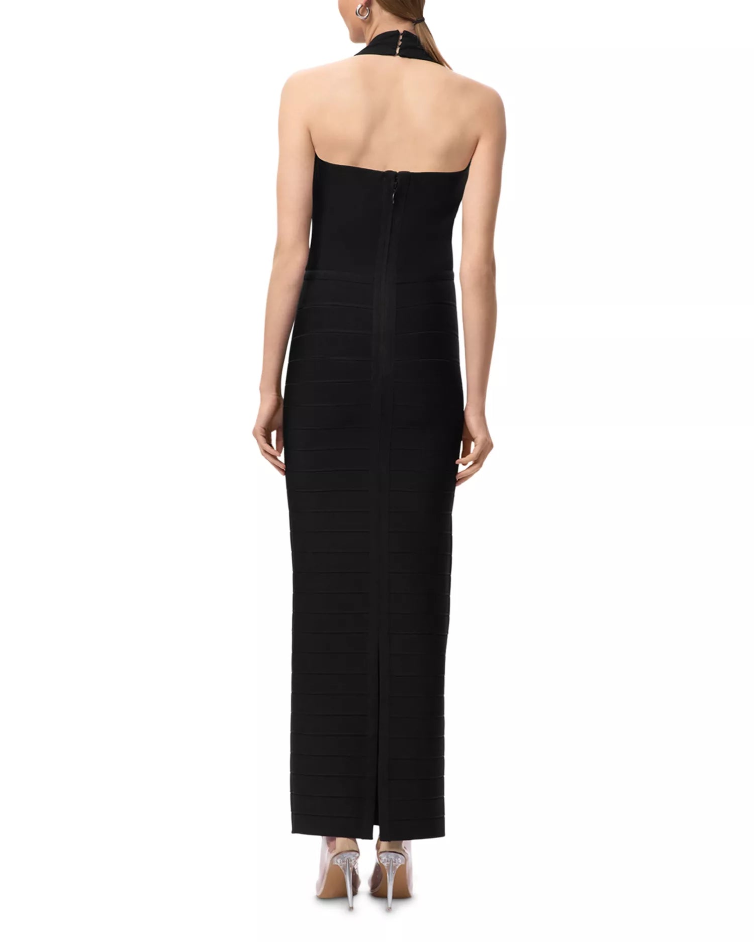 Sleek Sheath Cowl Halter Neck Sleeveless Open Back Floor Length For Ladies Prom Dress