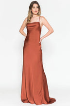 Sleek Sheath Cowl Neck Spaghetti Strap Lace Up Back Floor Length Prom Dress