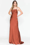 Sleek Sheath Cowl Neck Spaghetti Strap Lace Up Back Floor Length Prom Dress