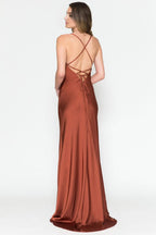 Sleek Sheath Cowl Neck Spaghetti Strap Lace Up Back Floor Length Prom Dress
