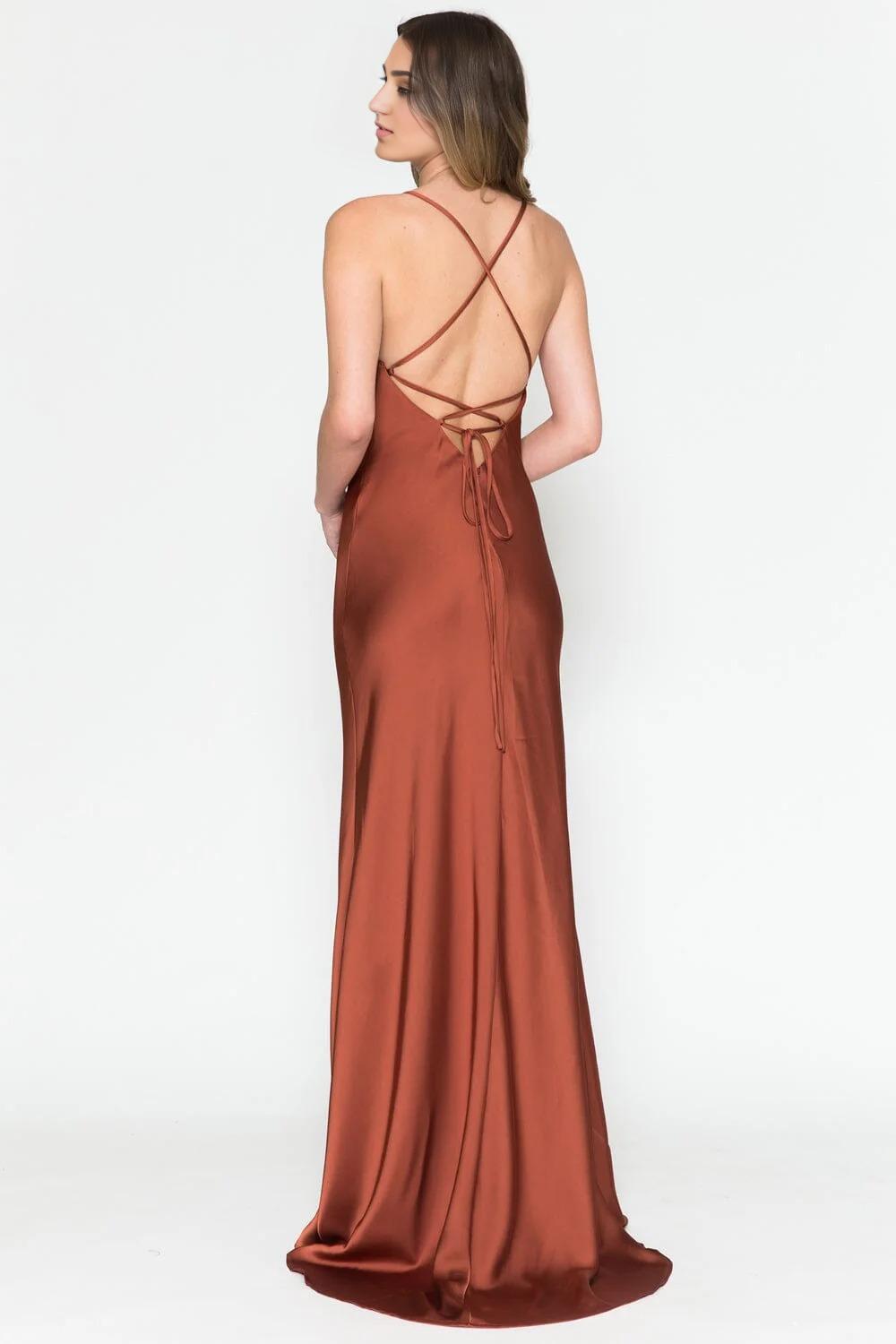Sleek Sheath Cowl Neck Spaghetti Strap Lace Up Back Floor Length Prom Dress