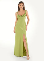 Sleek Sheath Cowl Neck Spaghetti Strap Open Back Floor Length Female Prom Dress