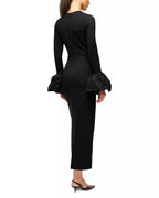 Sleek Sheath Crew Neck Bell Sleeve Zipper Back Midi Length Prom Dress