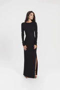 Sleek Sheath Crew Neck Long Sleeve Mesh Cutout Back Floor Length For Women Prom Dress