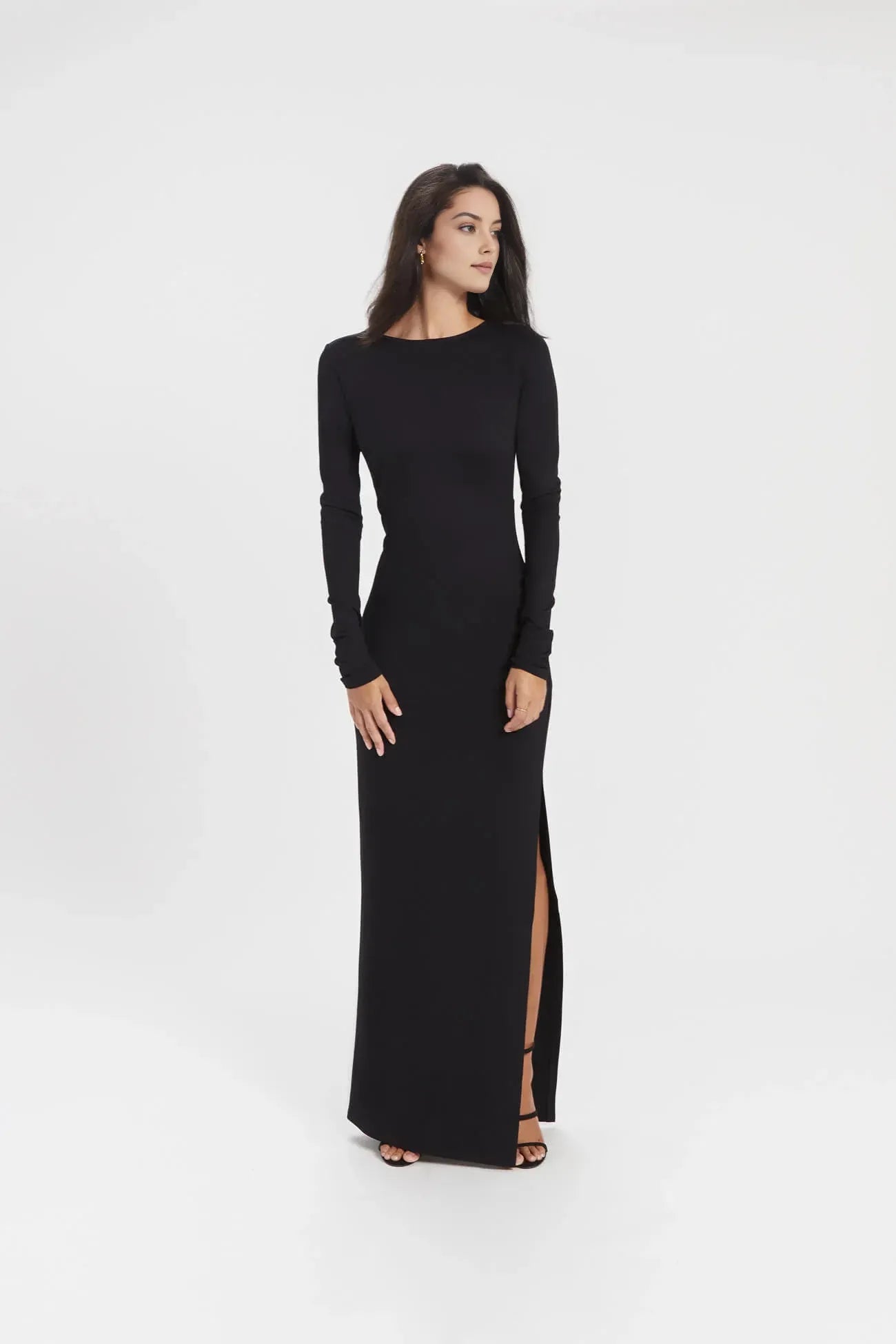 Sleek Sheath Crew Neck Long Sleeve Mesh Cutout Back Floor Length For Women Prom Dress