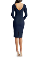 Sleek Sheath Crew Neck Long Sleeve Open Back Midi Evening Dress