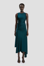 Sleek Sheath Crew-Neck Sleeveless Ruched Back Asymmetrical Floor Length For Sale Prom Dress