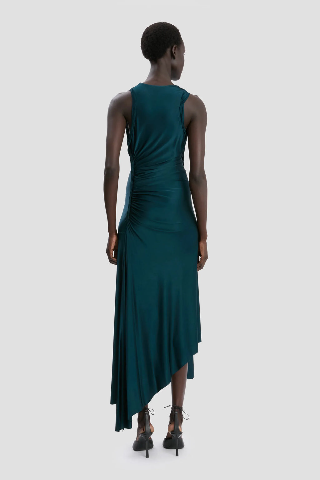 Sleek Sheath Crew-Neck Sleeveless Ruched Back Asymmetrical Floor Length For Sale Prom Dress