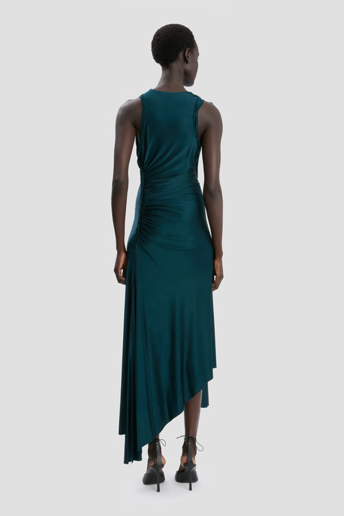 Robe de bal élégante, fourreau, col ras du cou, sans manches, dos froncé, asymétrique, longueur ras du sol, à vendre
