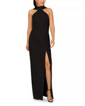 Sleek Sheath Halter Neck Sleeveless Drape Back Floor Length Female Prom Dress