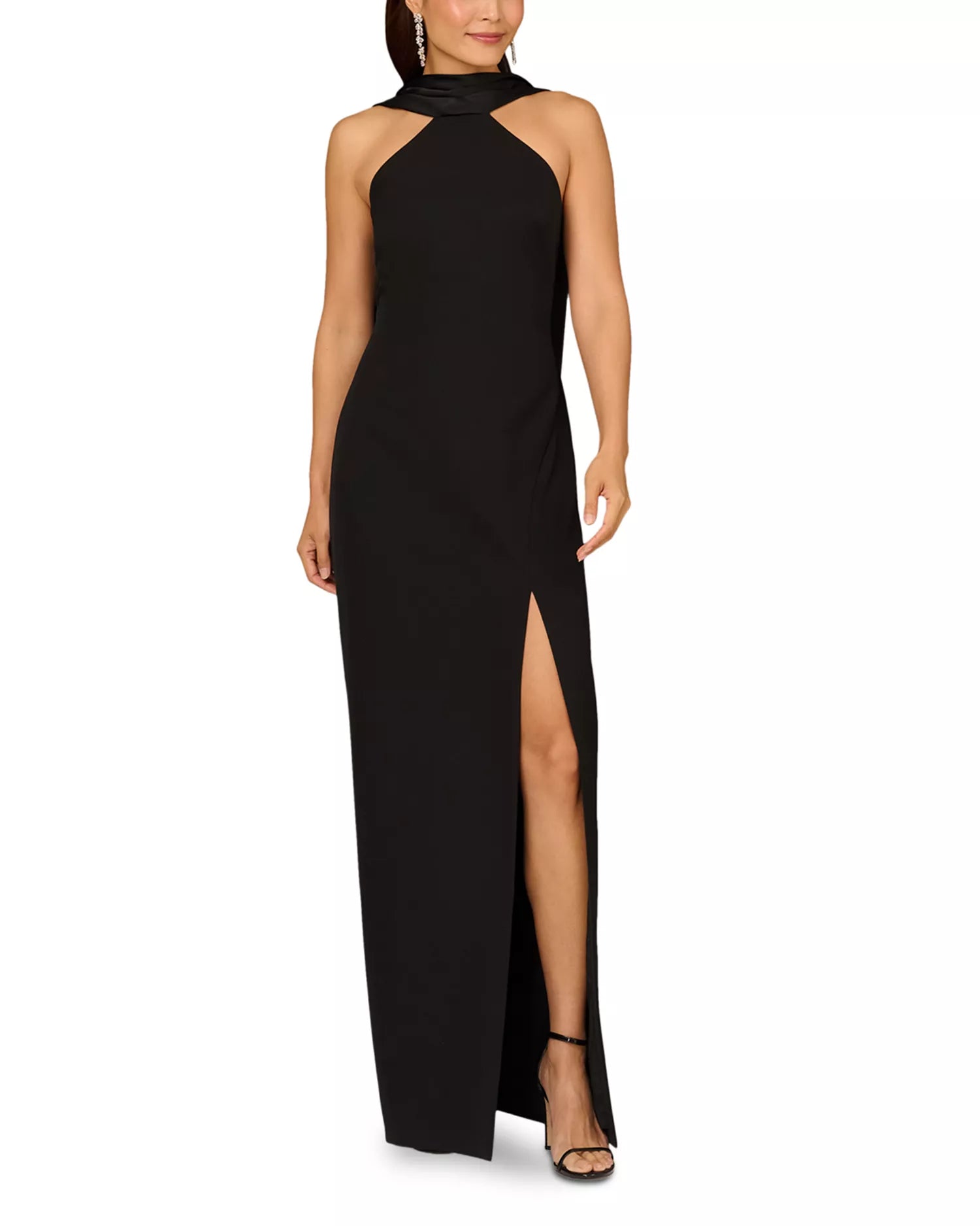 Sleek Sheath Halter Neck Sleeveless Drape Back Floor Length Female Prom Dress