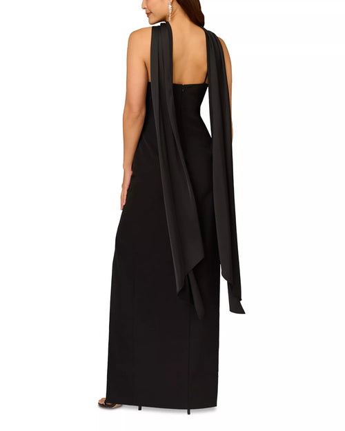 Sleek Sheath Halter Neck Sleeveless Drape Back Floor Length Female Prom Dress